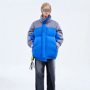 户外男子冬季立领拼色加厚面包服女宽松保暖羽绒服情侣款外套韩潮