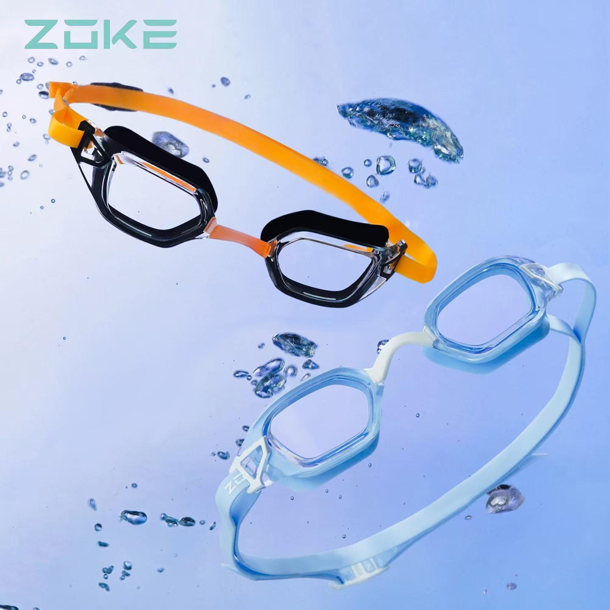 ZOKE洲克新款平光镀膜游泳镜男女儿童青少年训练比赛小框透明胶圈