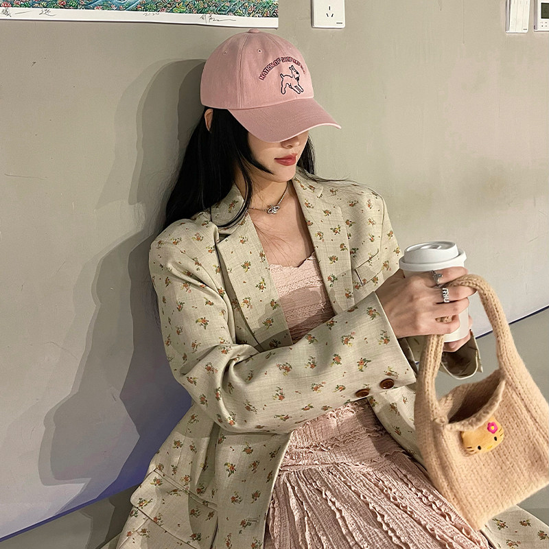 小碎花亚麻西装外套女十三行女装新款设计感小众高级感炸街小西服