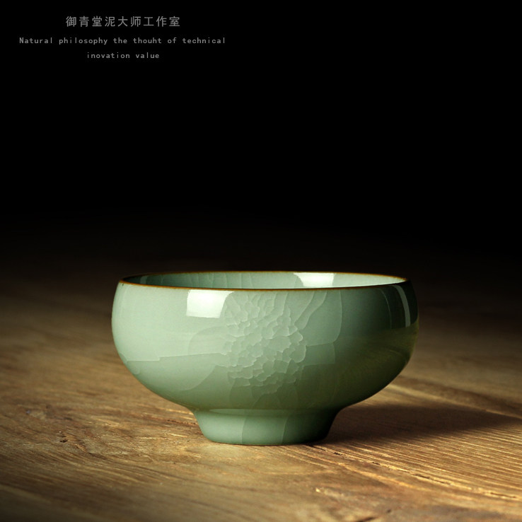 龙泉青瓷 陶瓷茗杯盏 黄长伟手工杯铁胎哥窑冰裂纹 汤吞品茗茶杯