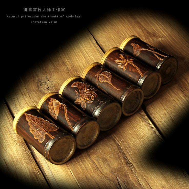 天然竹制纯手工雕刻便携竹筒茶叶