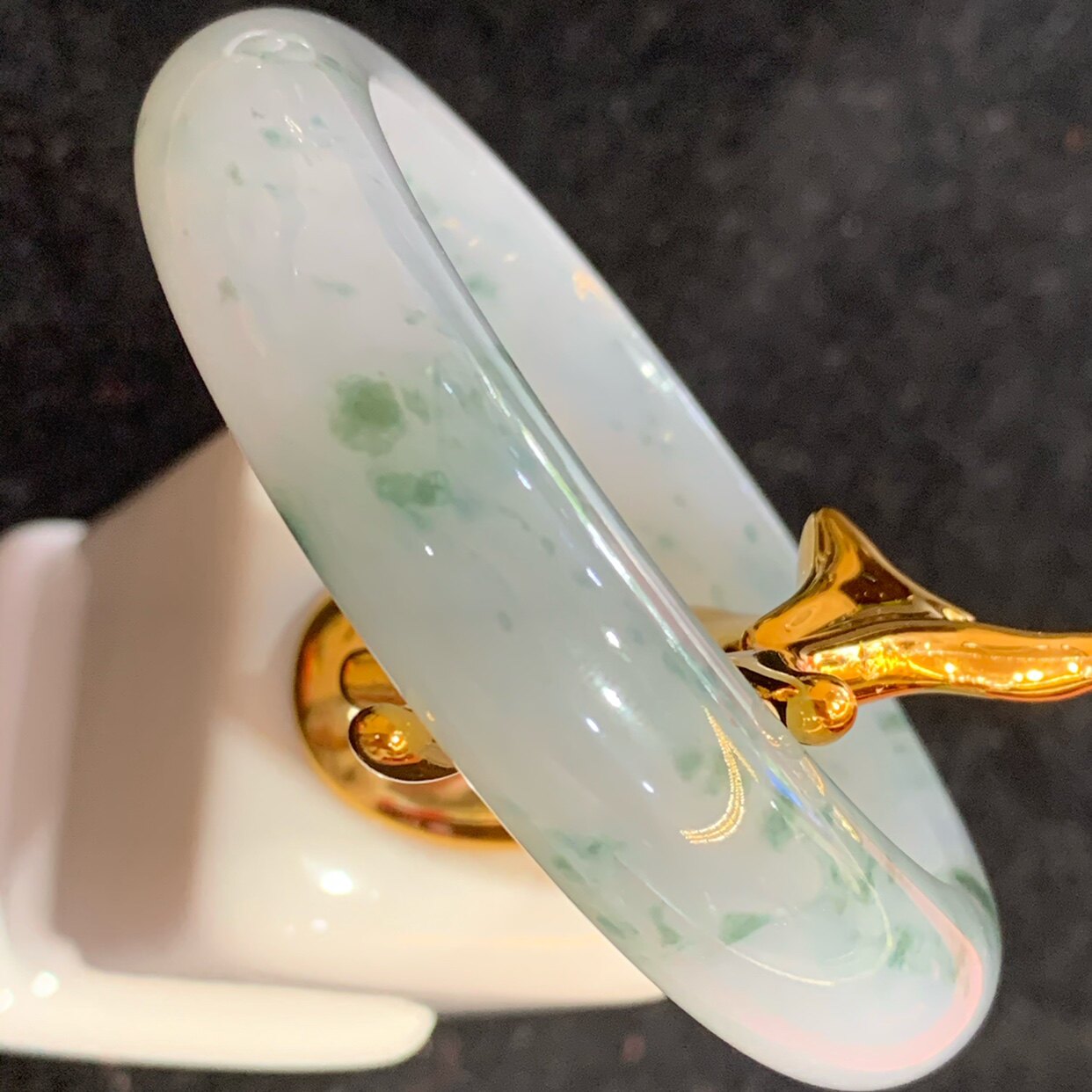 缅甸天然A货翡翠玉冰种飘蓝花翡翠玉镯手镯