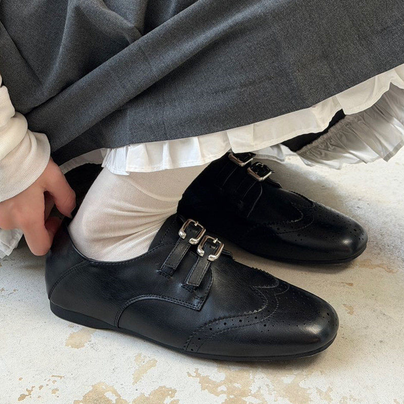 一脚蹬乐福鞋女2026春季软平底布巴洛克小皮鞋英伦风单鞋双皮带扣,女鞋,牛津鞋/布洛克鞋/德比鞋,淘宝优惠券,粉丝福利购,淘宝优惠卷