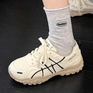 厚底内增高德训鞋女2026新款春季复古百搭皮面运动休闲阿甘老爹鞋