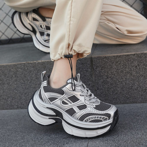 欧洲站厚底老爹鞋女2026春季新款百搭松糕鞋网面透气休闲运动鞋子