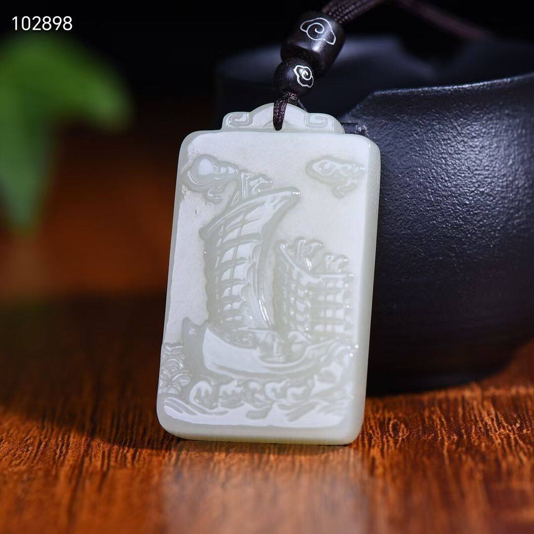 天然珠宝玉石新疆和田玉白玉吊坠一帆风顺挂件玉坠子平安吉祥如意