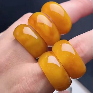 冰糯种满色翡翠戒指珠宝玉石优选鸡油黄帝王黄戒圈子指环首饰玉石