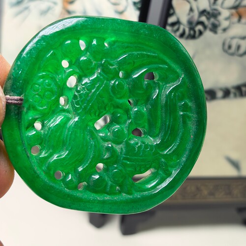 珠宝玉石冰透水润满绿翡翠玉连年有余玉坠色正光滑细腻挂件吊坠