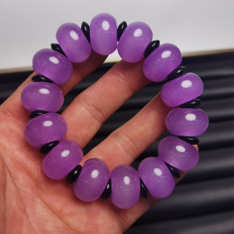 珠宝玉石冰种翡翠玉手链紫翡帝王紫罗兰算盘珠手串男款手训委料