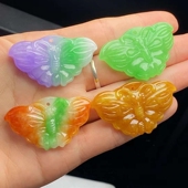 玉石冰糯种翡翠玉麦苗绿鸡油黄蝴蝶飞飞福蝶吊坠旺财玉坠挂件转运