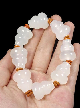 御品天然玉石阿富汗羊脂玉白玉葫芦福禄手链手串男女同款手环爆款