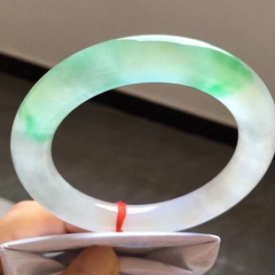 源头珠宝玉石冰种翠玉翡翠手镯绿翡麦苗绿飘花圆条手镯玉镯福镯子