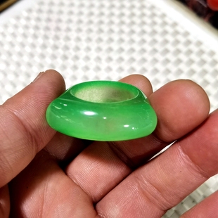 男款通码23MM玻璃种阳绿翡翠扳指缅甸珠宝玉石帝王绿阳绿戒指环