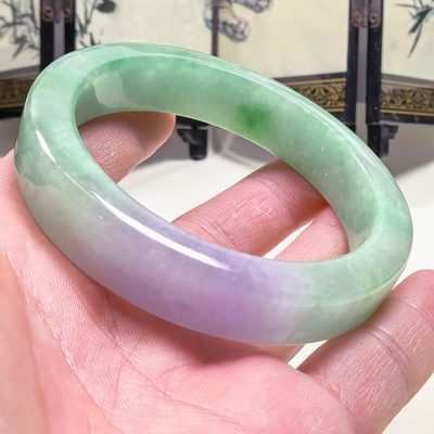 冰糯种玉石玉器翡翠玉手镯孤品方条玉镯子福镯春彩款镯女款62MM