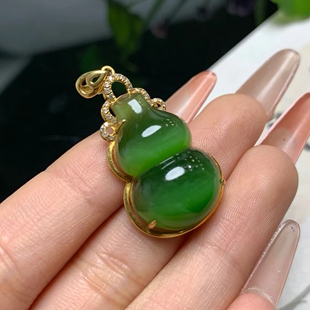 天然珠宝玉石和田玉吊坠镶嵌款 碧玉猫眼玉葫芦挂件玉坠平安吉祥