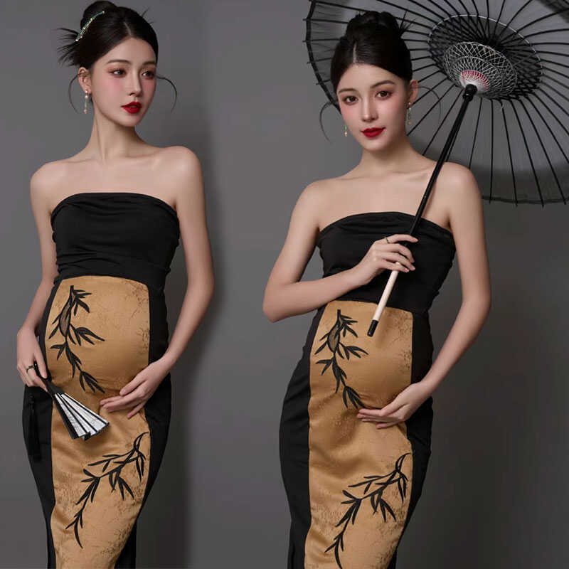 新中式国风连衣裙女装夏季高级感黑色汉元素晨袍重工摄影写真服装