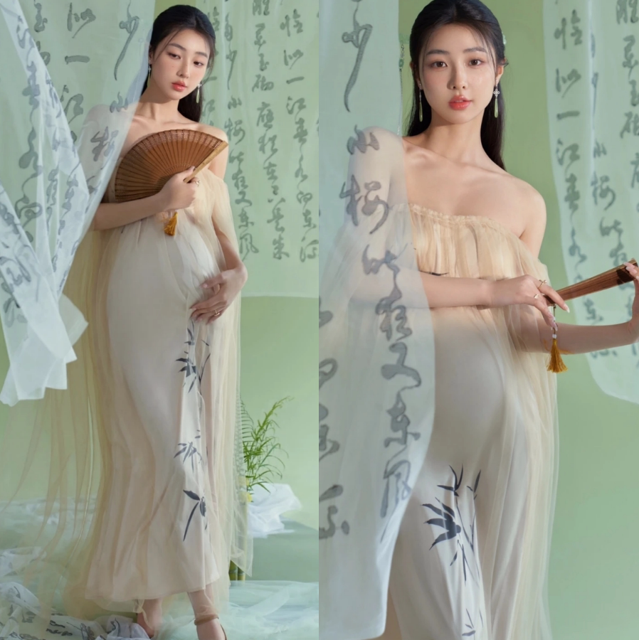 影楼写真主题孕妇照古风抹胸礼服