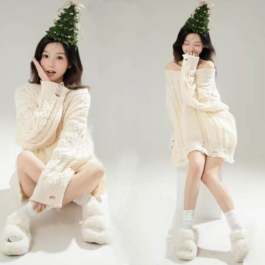影楼圣诞孕妇主题服装新款法式慵懒风毛衣孕妈咪艺术摄影拍照服装