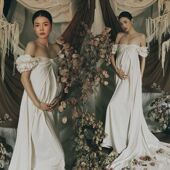 孕妇主题法式 复古氛围感油画风连衣裙肖像唯美孕妈艺术照服装