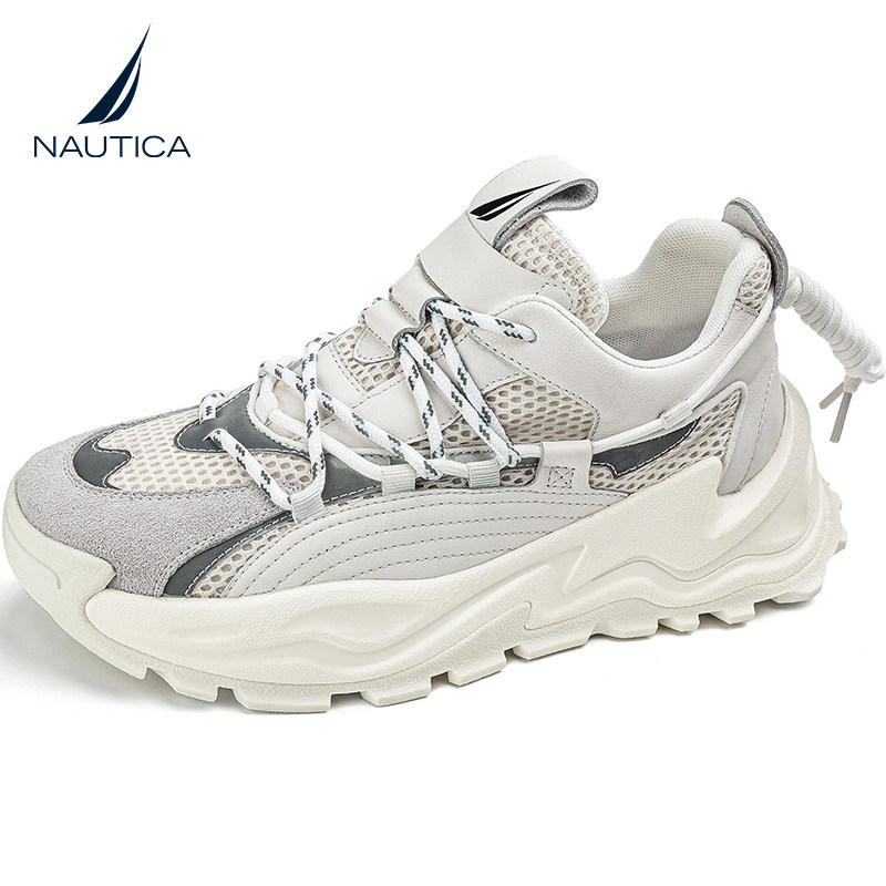 nautica/诺帝卡男鞋春秋季新款真皮软底老爹鞋百搭厚底休闲运动鞋