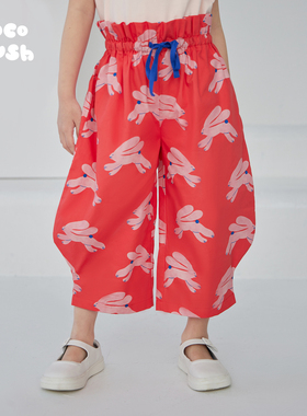 pocoblush飞兔系列原创女童夏装阔腿裤红色薄款纯棉炸街防蚊裤子