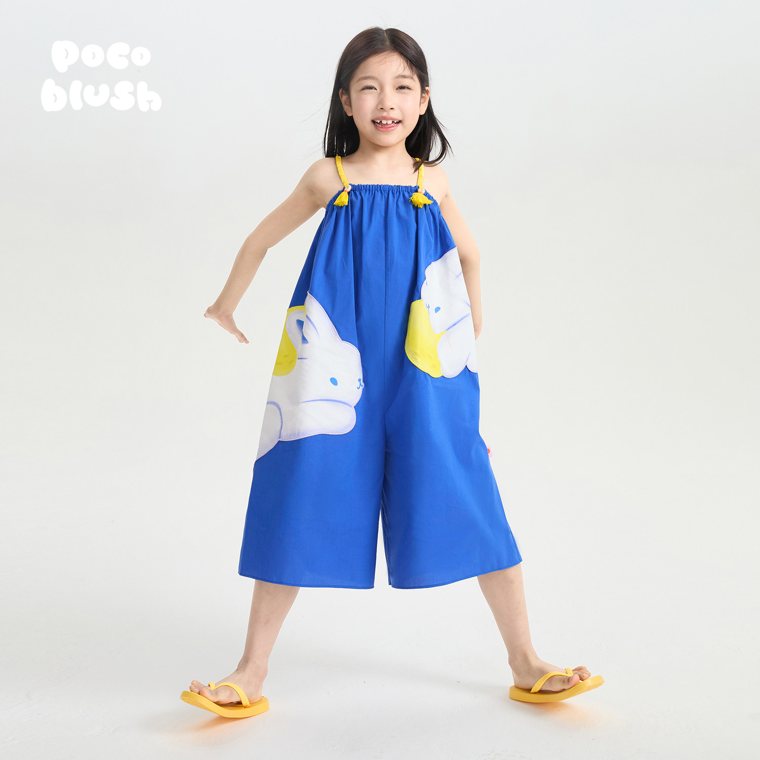 pocoblush【蓝兔与柠檬】绣花连体裤女童夏款柔软舒适可爱裤子