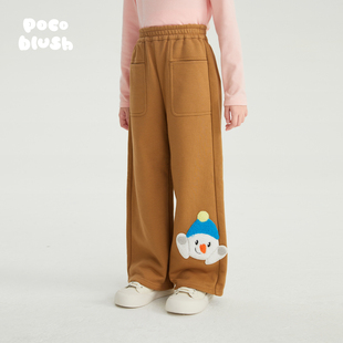 口袋双织工艺裤 pocoblush 女童秋冬新款 加绒长裤 子 哈喽雪人