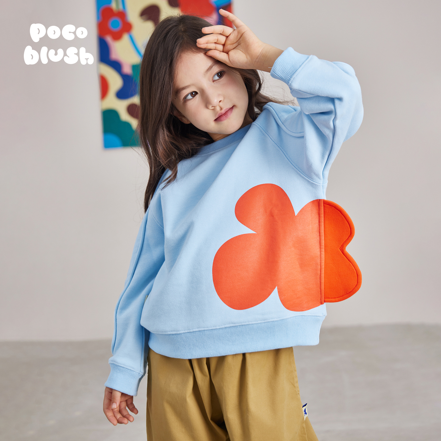 尼斯湖系列女童纯棉圆领花朵卫衣