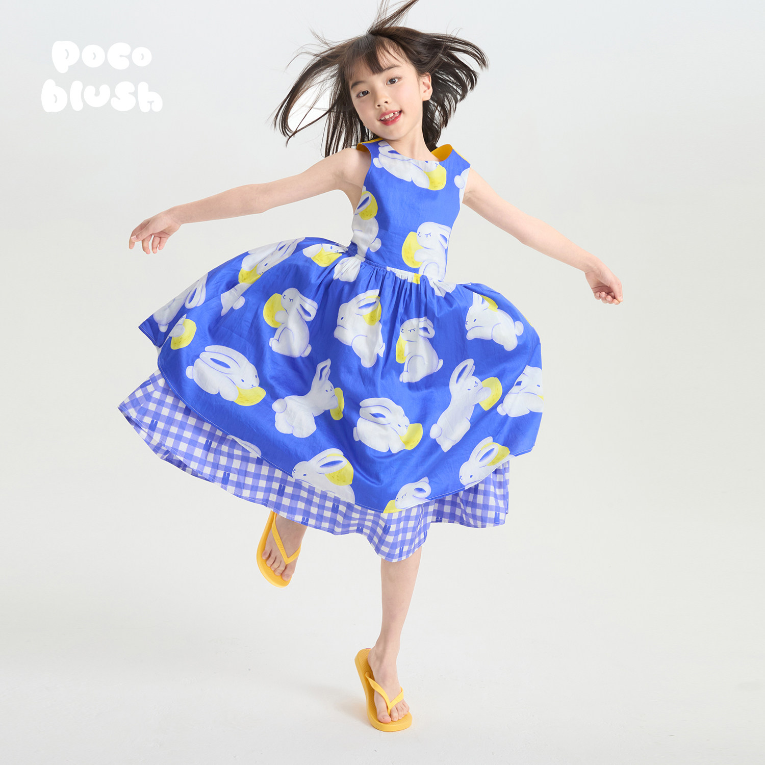pocoblush【克莱茵蓝兔兔】两面穿印花连衣裙女童夏新款全棉裙子