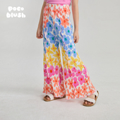 pocoblush原创设计海岛花花压褶喇叭裤 子 度假风长裤 女童夏季 薄款