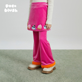 pocoblush原创设计桃绒丝丝刺绣裹裙长裤 子女童秋冬绒撞色两件套