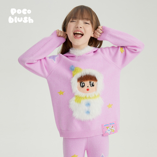 粉色星空印花上衣 花纱毛衣女童秋冬新款 pocoblush 雪人不倒翁