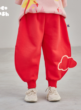 pocoblush仙鹤李白限定款国潮儿童冬中国风红色男女童加绒厚裤子