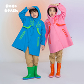 pocoblush原创设计小鹿美术剪影印花雨衣中长款 男女童防雨外套