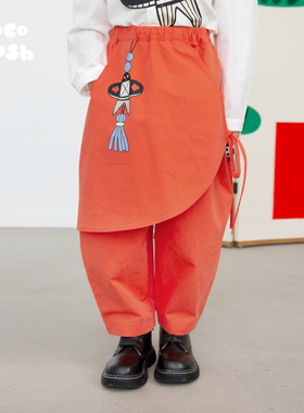 pocoblush原创设计秋鸢系列佩玉春秋新纯棉宽松裤子女童红色长裤