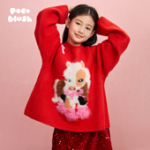 穿粉靴 小马 新中式 pocoblush 拜年毛衣女童上衣红色冬季 保暖