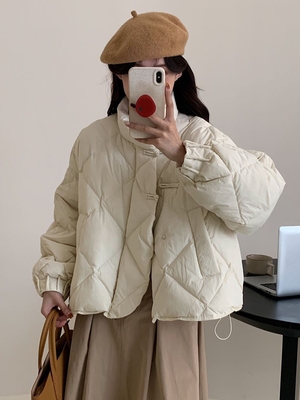 韩版记忆短款立领菱格短外套盘扣