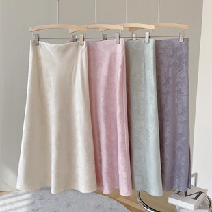 上海恩迪服饰醋酸缎面提花半身裙女2026年春夏国风显瘦鱼尾裙长裙