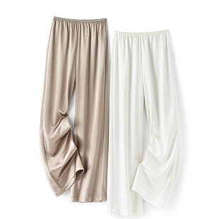 上海恩迪服饰凉感醋酸缎面直筒裤女2026年夏季松紧腰高级感休闲裤