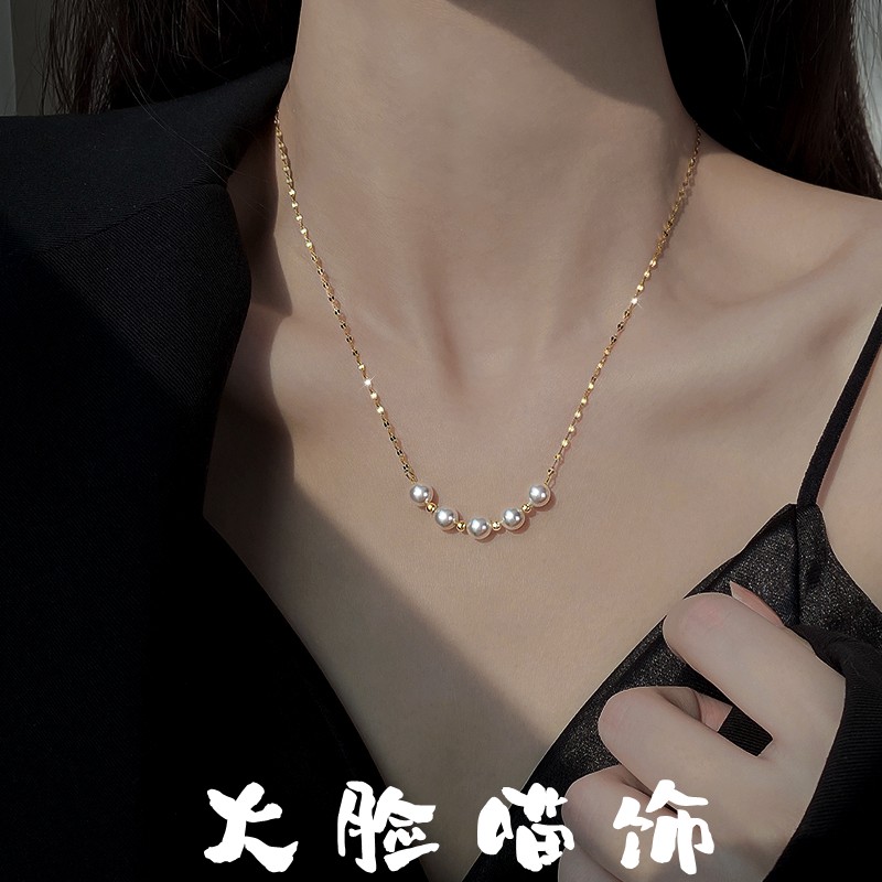 唇形水波链珍珠项链女2025年新款潮小众设计感锁骨链简约时尚颈链