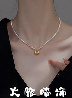 新中式金福袋吊坠珍珠项链女新款高级设计感时尚百搭锁骨链配饰品