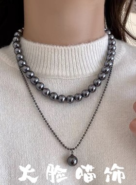 倪妮同款大溪地黑色珍珠项链女轻奢高级感锁骨链气质毛衣链脖颈链
