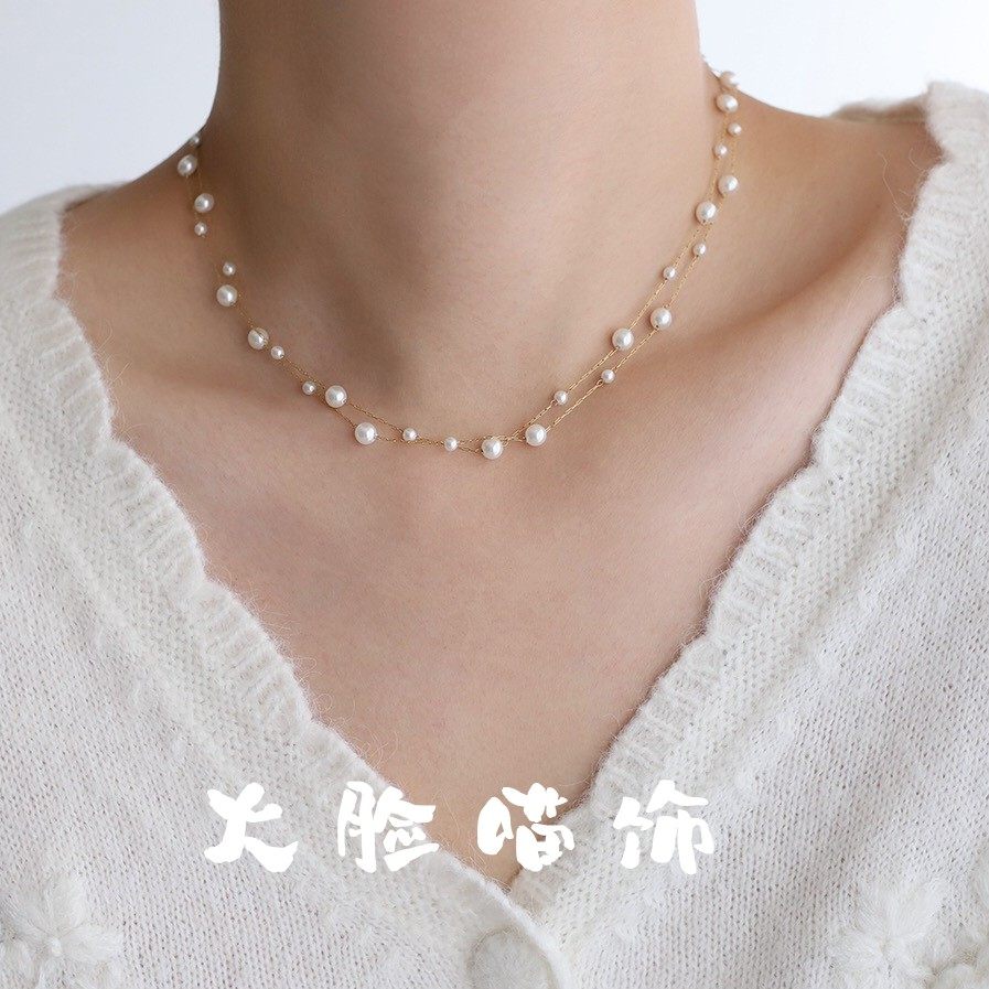 短款【人鱼气泡】法式浪漫满天星珍珠项链百搭叠戴多层锁骨链爆款