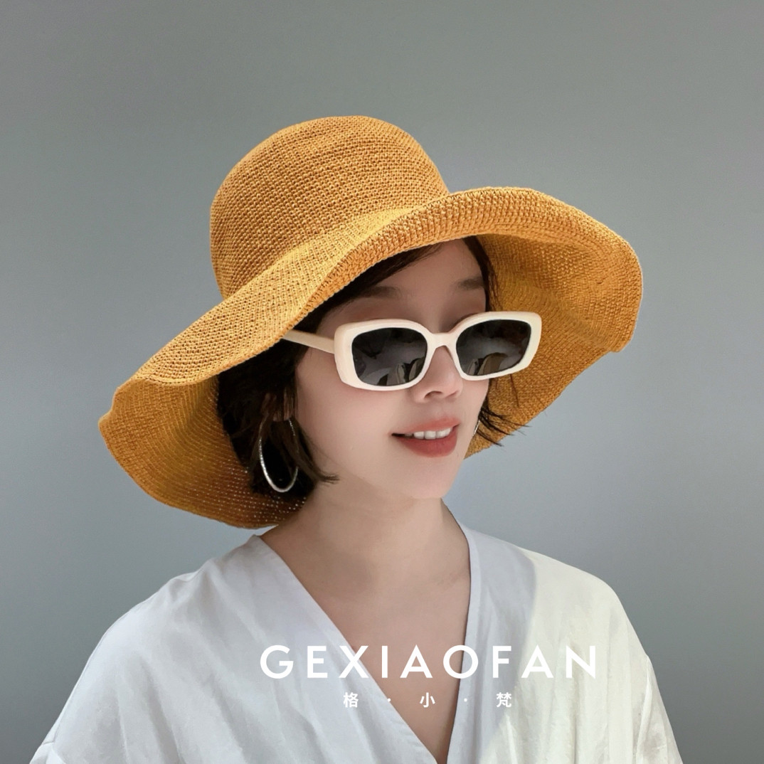 【格小梵】正品60cm大头围渔夫帽夏季钩织纸草遮阳防晒帽女大帽檐