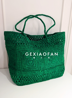 【格小梵】正品·Th*Row风编织包天然拉菲草绿色纯手工草编托特包