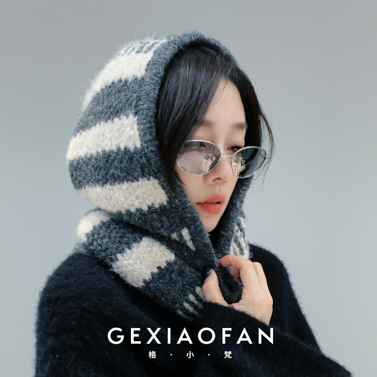 格小梵 &middot; 东大门条纹巴拉克拉法帽秋冬保暖帽子围巾一体针织帽女