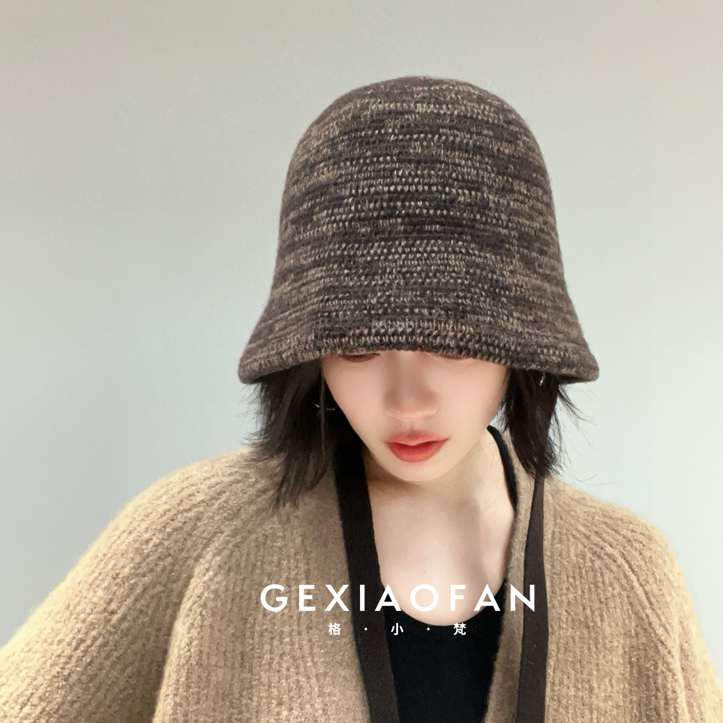 格小梵 ·大头围针织羊毛韩版时尚渔夫帽女时尚显脸小盆帽渔夫帽