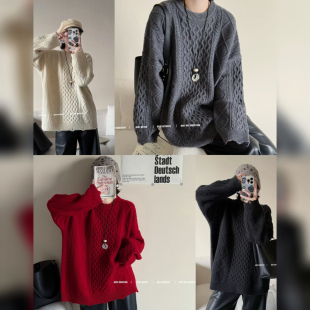 600克绞花高克重100 高奢重磅 %澳毛宽松慵懒全羊毛女 格小梵