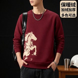 棉制新款男士圆领加绒卫衣秋冬个性潮流休闲百搭长袖印花时尚上衣