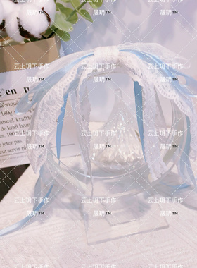 水蓝色女团moka境萌花同款蕾丝蝴蝶结发箍头饰高颅少女复古发饰